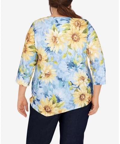 Plus Size Bright Idea Asymmetric Hem Crew Neck Sunflower Top Multi $39.69 Tops