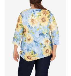 Plus Size Bright Idea Asymmetric Hem Crew Neck Sunflower Top Multi $39.69 Tops