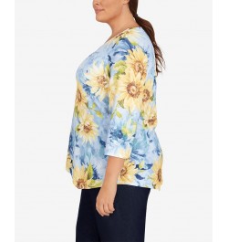 Plus Size Bright Idea Asymmetric Hem Crew Neck Sunflower Top Multi $39.69 Tops