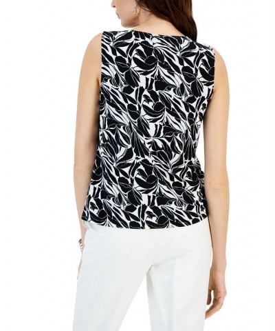 Printed Sleeveless Diamond Keyhole Blouse Black/Lily White $35.40 Tops