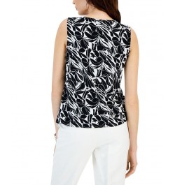 Printed Sleeveless Diamond Keyhole Blouse Black/Lily White $35.40 Tops