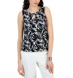 Printed Sleeveless Diamond Keyhole Blouse Black/Lily White $35.40 Tops