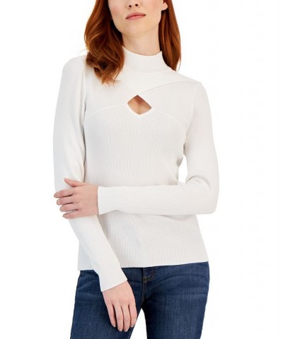 Women's Keyhole Mock Neck Sweater White $20.64 Sweaters