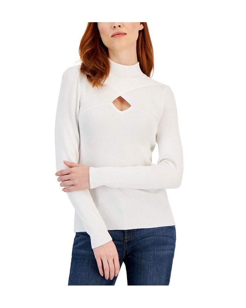 Women's Keyhole Mock Neck Sweater White $20.64 Sweaters