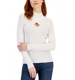 Women's Keyhole Mock Neck Sweater White $20.64 Sweaters