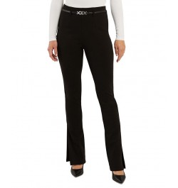 Juniors' Belted Slit-Hem Ponte Pull-On Pants Black $17.60 Pants