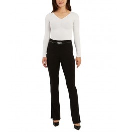 Juniors' Belted Slit-Hem Ponte Pull-On Pants Black $17.60 Pants