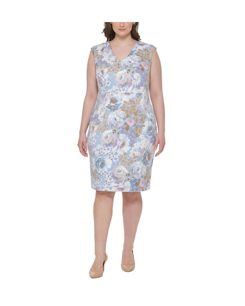 Plus Size Floral-Print Cap-Sleeve Sheath Dress Serene Multi $53.28 Dresses