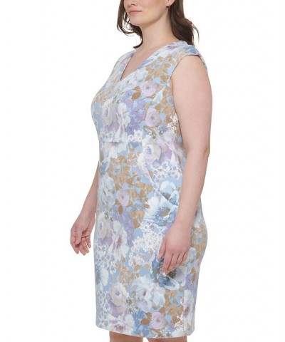 Plus Size Floral-Print Cap-Sleeve Sheath Dress Serene Multi $53.28 Dresses