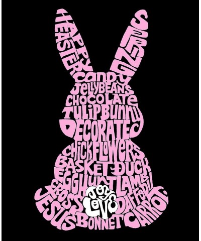 Women's Easter Bunny Word Art V-Neck T-shirt Black $16.45 Tops