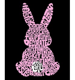 Women's Easter Bunny Word Art V-Neck T-shirt Black $16.45 Tops