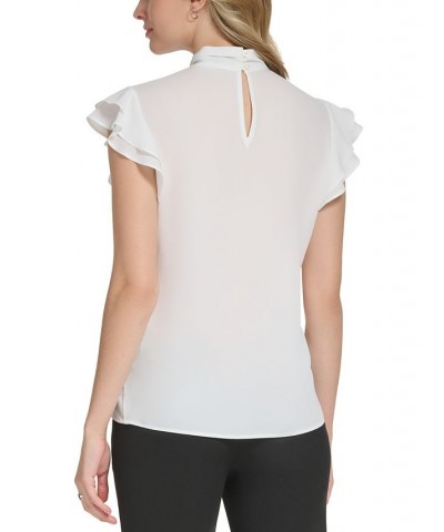 Petite Tie-Neck Ruffled Cap-Sleeve Blouse Cream $24.52 Tops