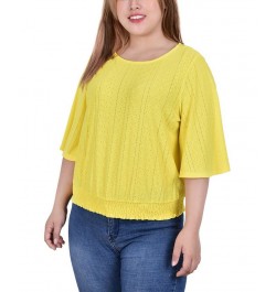 Plus Size Smocked Hem Knit Eyelet Top Yellow $14.35 Tops