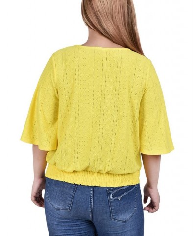 Plus Size Smocked Hem Knit Eyelet Top Yellow $14.35 Tops