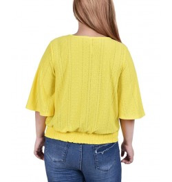 Plus Size Smocked Hem Knit Eyelet Top Yellow $14.35 Tops