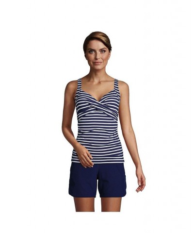 Women's Long V-Neck Wrap Underwire Tankini Swimsuit Top Adjustable Straps Deep sea/white media stripe $40.90 Swimsuits