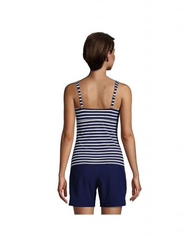 Women's Long V-Neck Wrap Underwire Tankini Swimsuit Top Adjustable Straps Deep sea/white media stripe $40.90 Swimsuits