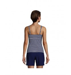 Women's Long V-Neck Wrap Underwire Tankini Swimsuit Top Adjustable Straps Deep sea/white media stripe $40.90 Swimsuits