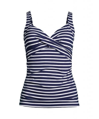 Women's Long V-Neck Wrap Underwire Tankini Swimsuit Top Adjustable Straps Deep sea/white media stripe $40.90 Swimsuits