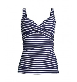 Women's Long V-Neck Wrap Underwire Tankini Swimsuit Top Adjustable Straps Deep sea/white media stripe $40.90 Swimsuits