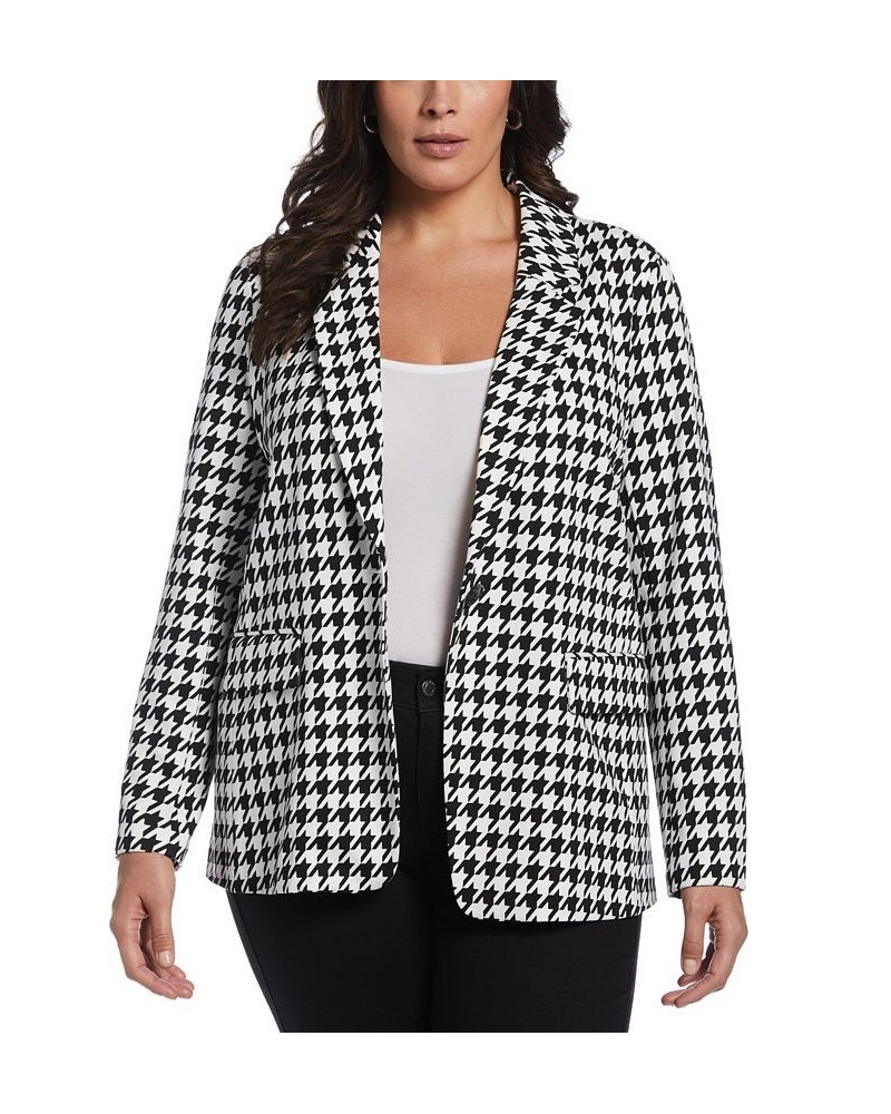 Plus Size Houndstooth Ponte Knit Single Breasted Blazer Black $60.42 Jackets