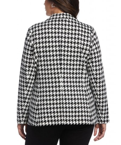 Plus Size Houndstooth Ponte Knit Single Breasted Blazer Black $60.42 Jackets