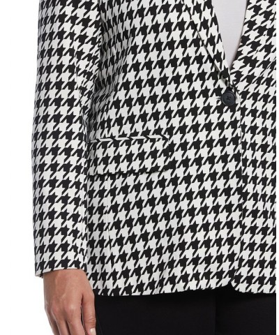 Plus Size Houndstooth Ponte Knit Single Breasted Blazer Black $60.42 Jackets