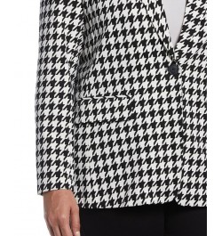 Plus Size Houndstooth Ponte Knit Single Breasted Blazer Black $60.42 Jackets