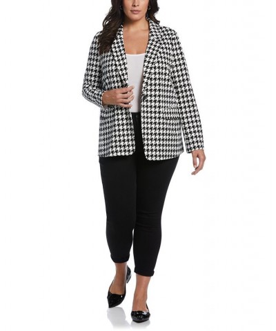 Plus Size Houndstooth Ponte Knit Single Breasted Blazer Black $60.42 Jackets