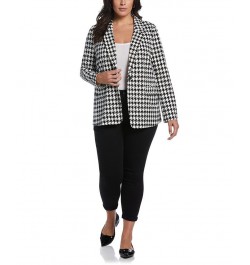 Plus Size Houndstooth Ponte Knit Single Breasted Blazer Black $60.42 Jackets