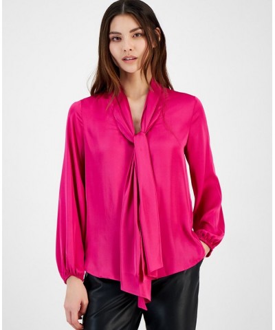 Women's Bow-Tie Long-Sleeve Blouse Jazz Berry $22.62 Tops