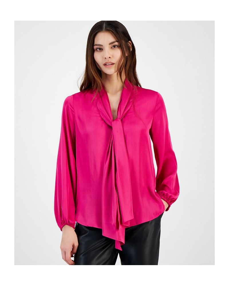 Women's Bow-Tie Long-Sleeve Blouse Jazz Berry $22.62 Tops