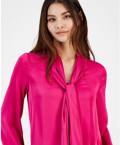 Women's Bow-Tie Long-Sleeve Blouse Jazz Berry $22.62 Tops