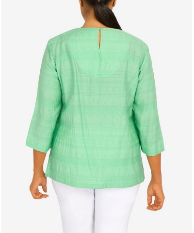 Women's Lace Texture Split Neck Top Palm Green $36.51 Tops