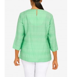 Women's Lace Texture Split Neck Top Palm Green $36.51 Tops