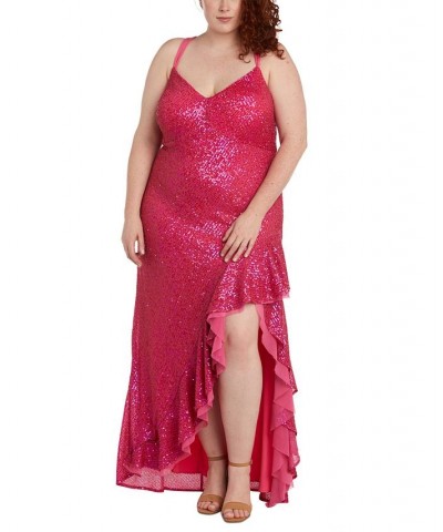 Trendy Plus Size Sequin Ruffled High-Low Gown Pink $65.91 Dresses