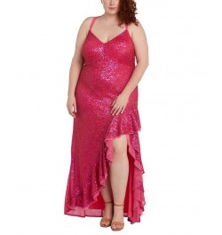 Trendy Plus Size Sequin Ruffled High-Low Gown Pink $65.91 Dresses