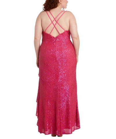 Trendy Plus Size Sequin Ruffled High-Low Gown Pink $65.91 Dresses