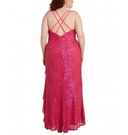 Trendy Plus Size Sequin Ruffled High-Low Gown Pink $65.91 Dresses