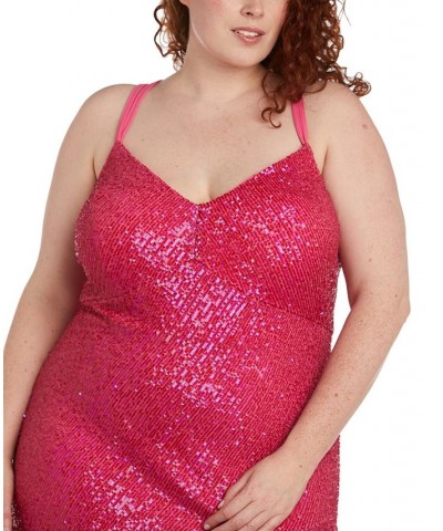 Trendy Plus Size Sequin Ruffled High-Low Gown Pink $65.91 Dresses