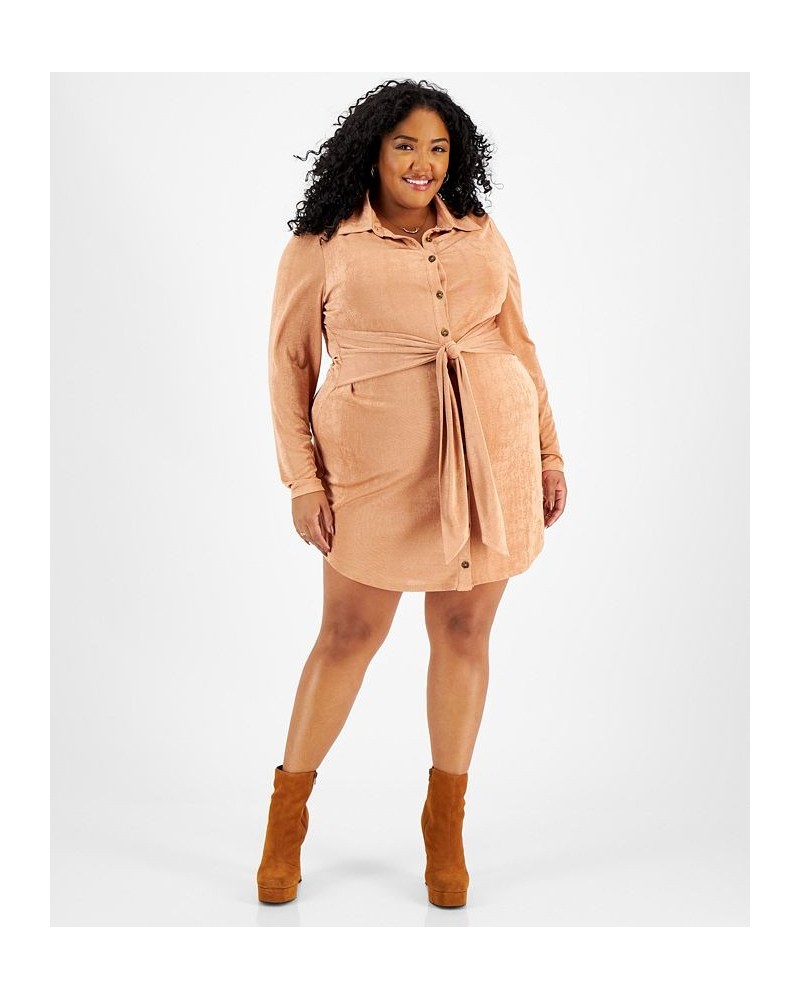 Plus Size Tie-Front Dress Tan/Beige $18.98 Dresses