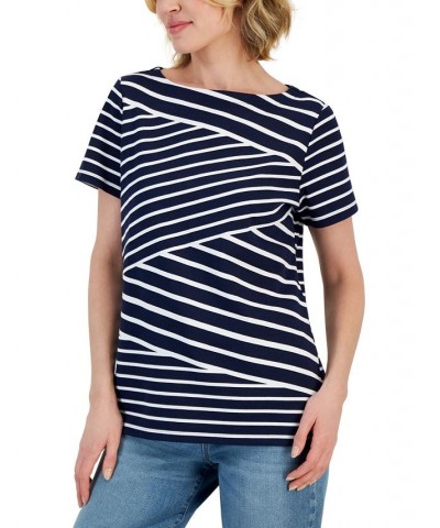Women's Callie Stripe Short-Sleeve Top Intrepid Blue $10.19 Tops