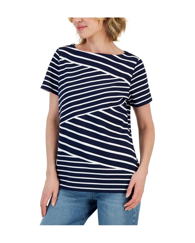 Women's Callie Stripe Short-Sleeve Top Intrepid Blue $10.19 Tops