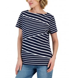 Women's Callie Stripe Short-Sleeve Top Intrepid Blue $10.19 Tops