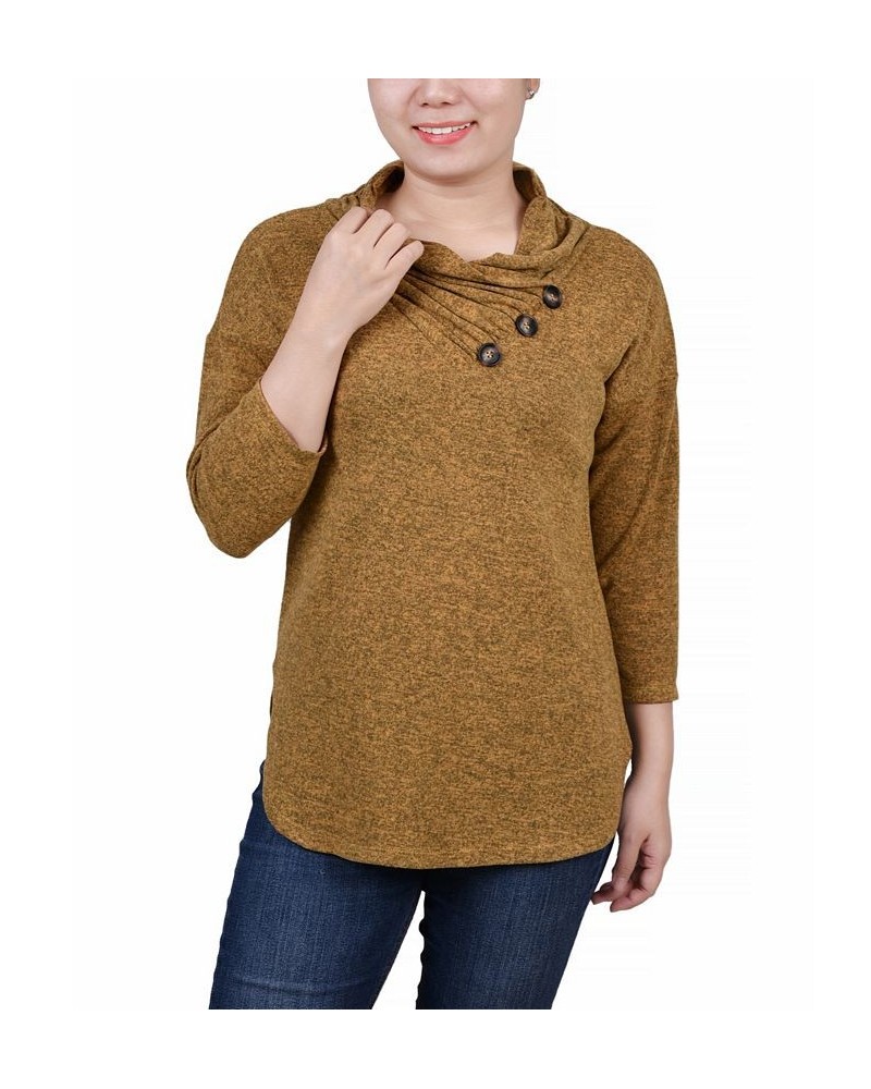 Women's 3/4 Sleeve Crossover Cowl Neck Top Yellow $13.44 Tops