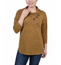 Women's 3/4 Sleeve Crossover Cowl Neck Top Yellow $13.44 Tops