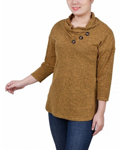 Women's 3/4 Sleeve Crossover Cowl Neck Top Yellow $13.44 Tops