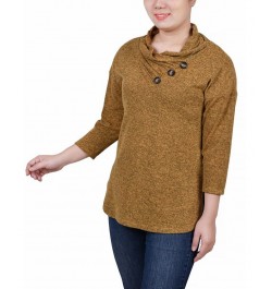 Women's 3/4 Sleeve Crossover Cowl Neck Top Yellow $13.44 Tops