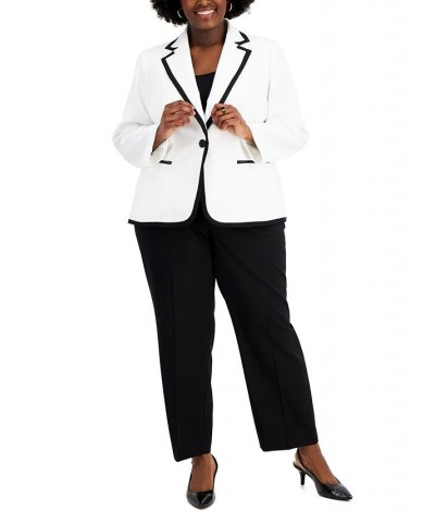 Plus Size Contrast-Trim One-Button Pantsuit Natural White/black $72.00 Suits