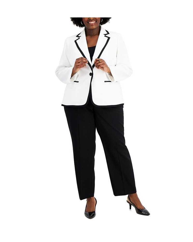 Plus Size Contrast-Trim One-Button Pantsuit Natural White/black $72.00 Suits